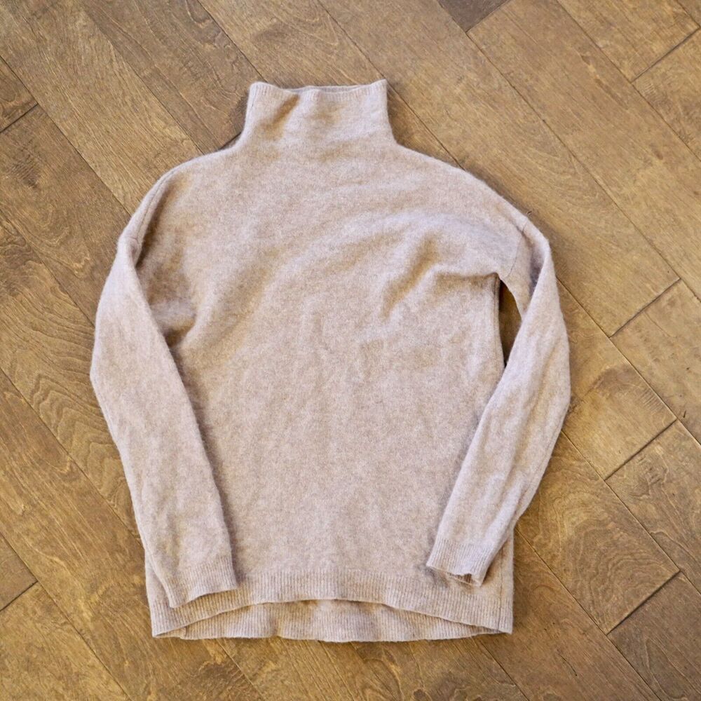 Tahari Womens Small mock neck tan beige PURE LUXE‎ 72% Cashmere Blend Sweater